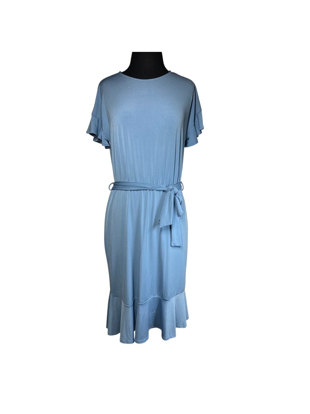 Brigitte Brianna Venice Midi Dress Blue Size L Modest Minimalist Stretchy Office